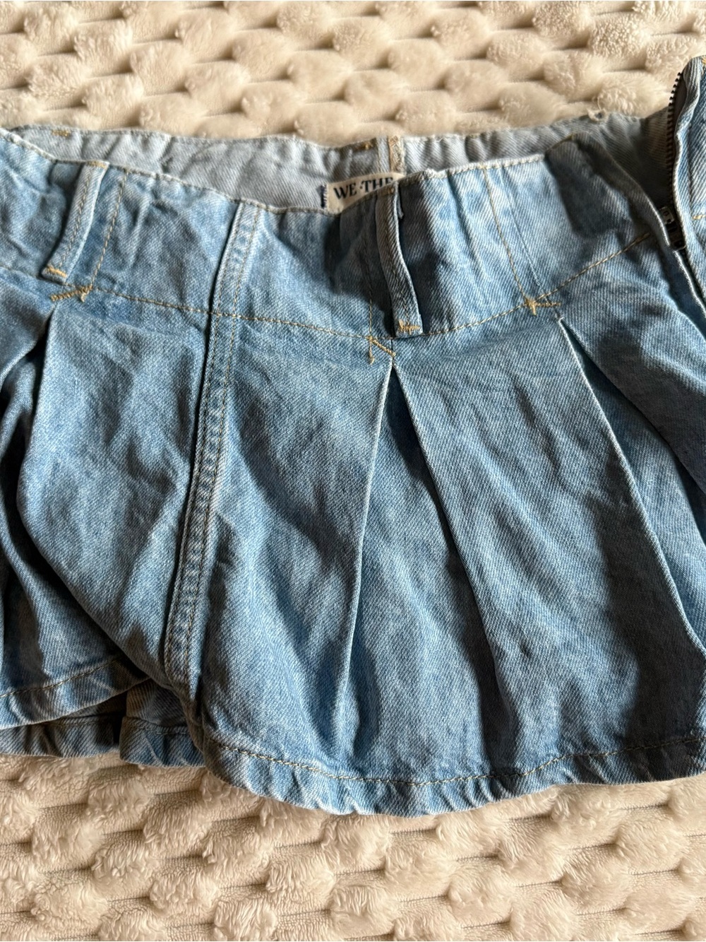 We The Free Washed Light Blue Denim Pleated Skort